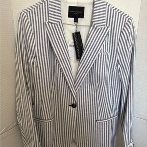 Banana Republic Navy and White Pinstripe Jacket